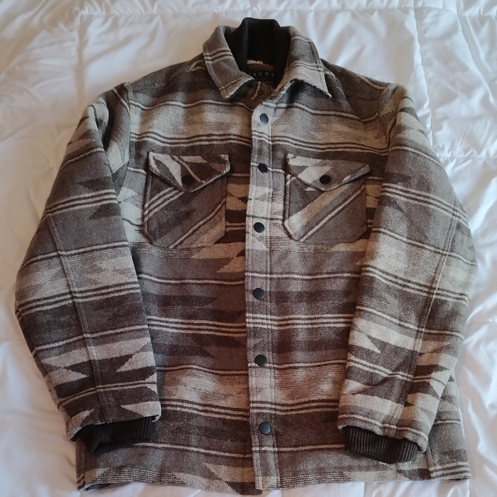 Like New Jachs grey Aztec Patterned Sherpa Lined Heavy Wool Blend Coat - Large